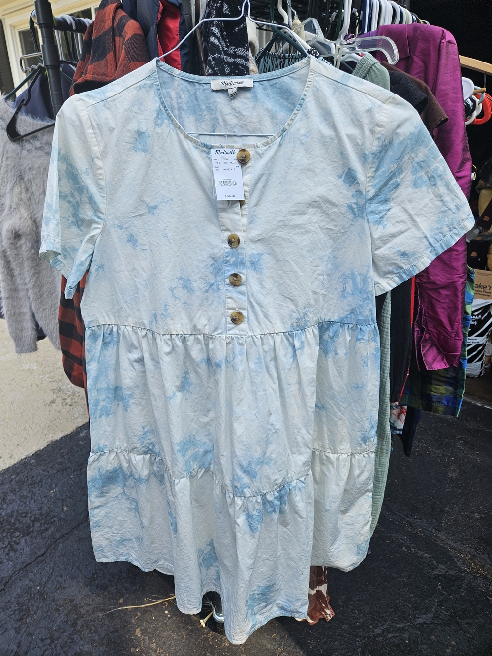 Madewell Light Blue Tie-Dye Button Front Tunic 100% Cotton
